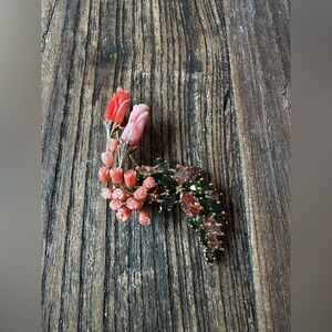 Floral Brooch with Pink and Green Accents